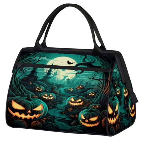 Halloween Kürbisse Fledermaus Spinnennetze Turnbeutel für Damen Herren, Reise Sport Duffel Bag mit Trolleyhülle, wasserdichte Sport Gym Bag Weekender Übernachtung Tasche Carry On Tote Bag für Reisen von cfpolar