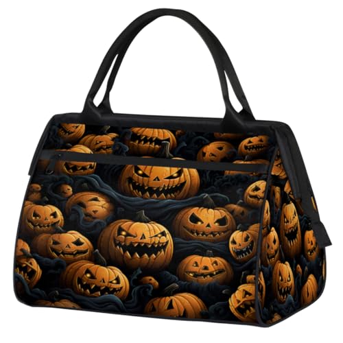 Halloween Kürbisse Schwarz Turnbeutel für Damen Herren, Reise Sport Duffel Bag mit Trolleyhülle, wasserdichte Sport Gym Bag Weekender Übernachtung Tasche Carry On Tote Bag für Reisen Gym Sport, von cfpolar