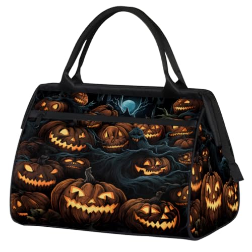 Halloween Pumpkin Ghost Gym Bag for Women Men, Travel Sports Duffel Bag with Trolley Sleeve, Waterproof Sports Gym Bag Weekender Overnight Bag Carry On Tote Bag for Travel Gym Sport, Halloween Kürbis von cfpolar