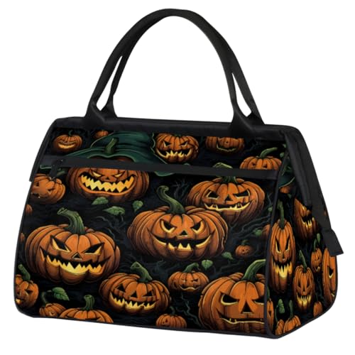 Halloween Pumpkins Leaf Black Gym Bag for Women Men, Travel Sports Duffel Bag with Trolley Sleeve, Waterproof Sports Gym Bag Weekender Overnight Bag Carry On Tote Bag for Travel Gym Sport, Halloween von cfpolar