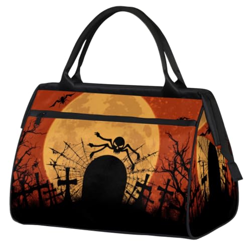 Halloween Spider Net Ghost Tombs Gym Bag for Women Men, Travel Sports Duffel Bag with Trolley Sleeve, Waterproof Sports Gym Bag Weekender Overnight Bag Carry On Tote Bag for Travel Gym Sport, von cfpolar
