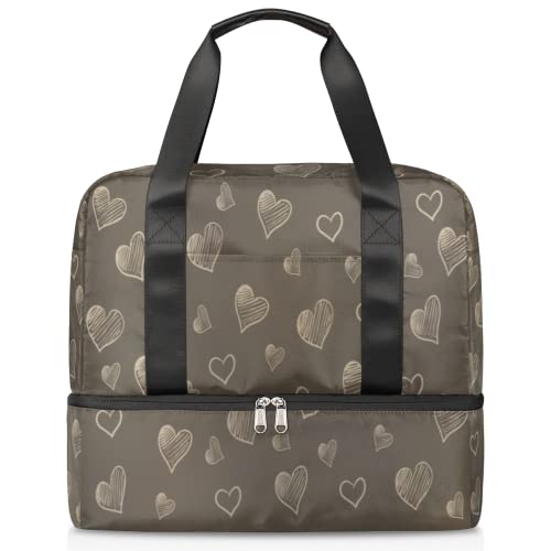 Hand Draw Heart Pattern Weekender Bags for Women with Shoe Compartment, Travel Duffel Bag Overnight Carry On Bag Gym Sports Fitness Tote Bag Yoga Workout Bag Training Handbag von cfpolar
