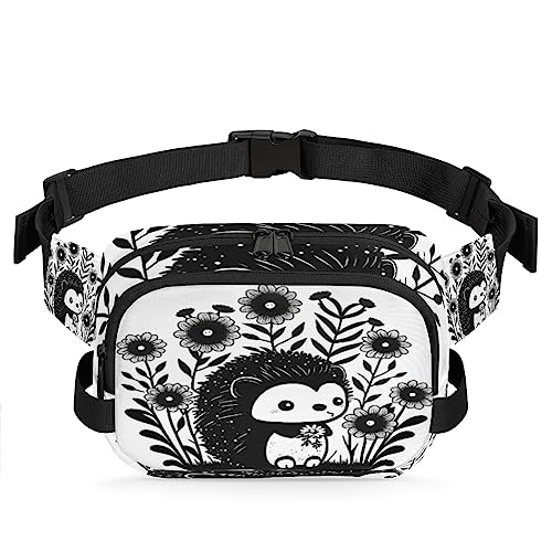 Hand Draw Hedgehog Flowers Fanny Pack for Men Women, Fashionable Crossbody Belt Bags Square Waist Pack with Adjustable Strap for Travel Hiking Workout Cycling Running von cfpolar