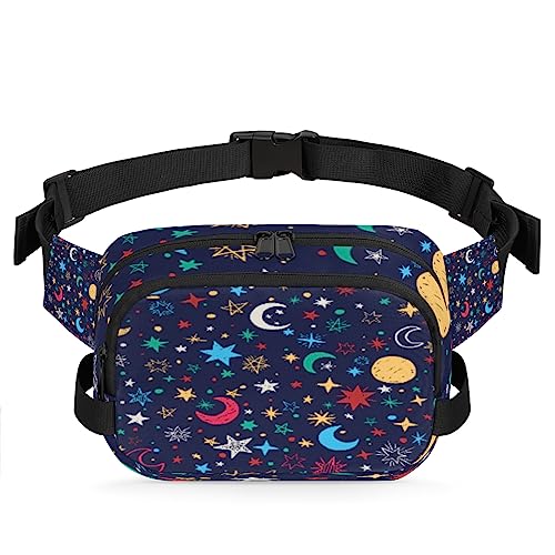 Hand Draw Stars Moon Fanny Pack for Men Women, Fashionable Crossbody Belt Bags Square Waist Pack with Adjustable Strap for Travel Hiking Workout Cycling Running von cfpolar