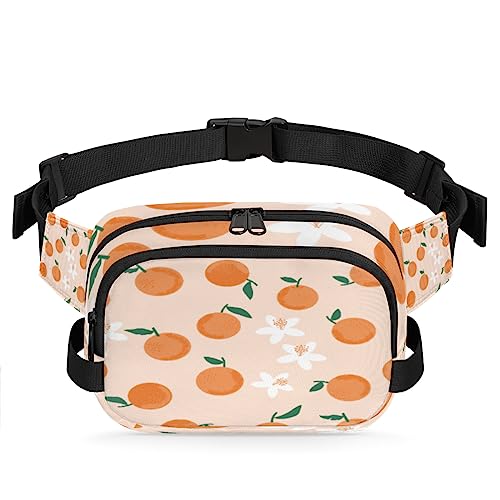 Hand Drawn Fruit Orange Flower Fanny Pack for Men Women, Fashionable Crossbody Belt Bags Square Waist Pack with Adjustable Strap for Travel Hiking Workout Cycling Running von cfpolar