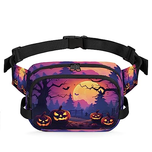 Happy Halloween Forest Pumpkin Fanny Pack für Männer Frauen, modische Crossbody-Gürteltaschen, quadratische Hüfttasche mit verstellbarem Gurt für Reisen, Wandern, Workout, Radfahren, Laufen von cfpolar