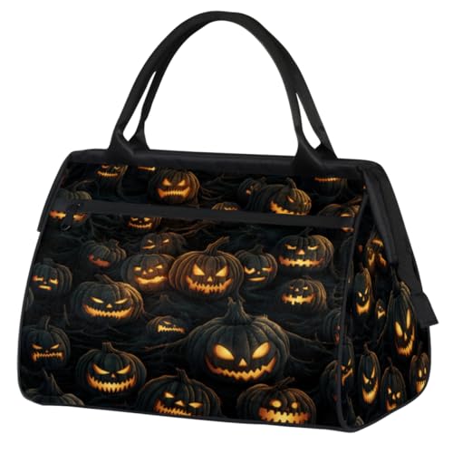 Happy Halloween Kürbisse Schwarz Turnbeutel für Damen Herren, Reise Sport Duffel Bag mit Trolleyhülle, wasserdichte Sport Gym Bag Weekender Übernachtung Tasche Carry On Tote Bag für Reisen Gym Sport, von cfpolar