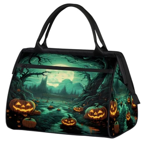 Happy Halloween Pumpkin Moon Gym Bag for Women Men, Travel Sports Duffel Bag with Trolley Sleeve, Waterproof Sports Gym Bag Weekender Overnight Bag Carry On Tote Bag for Travel Gym Sport, Happy von cfpolar