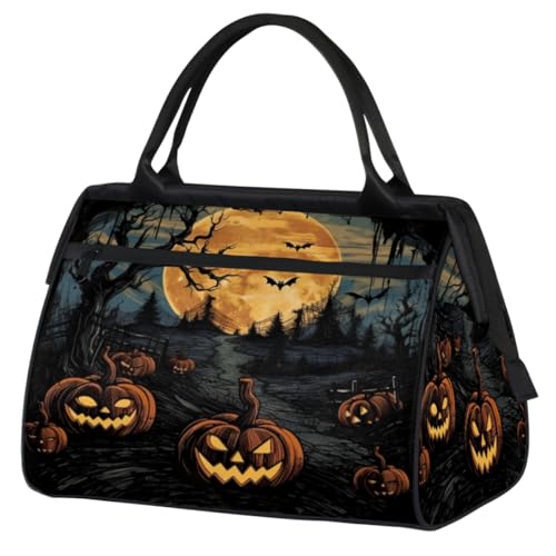 Happy Halloween Pumpkins Fledermäuse Baum Turnbeutel für Damen Herren, Reise Sport Duffel Bag mit Trolleyhülle, wasserdichte Sport Gym Bag Weekender Übernachtung Tasche Carry On Tote Bag für Reisen von cfpolar