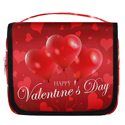 Happy Valentine's Day Balloon Hearts Hanging Travel Toiletry Bag, Portable Makeup Cosmetic Bag for Women with Hanging Hook, Water-resistant Toiletry Kit Organizer for Toiletries Shower Bathroom von cfpolar