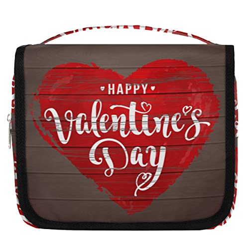 Happy Valentine's Day Red Heart Hanging Travel Toiletry Bag, Portable Makeup Cosmetic Bag for Women with Hanging Hook, Water-resistant Toiletry Kit Organizer for Toiletries Shower Bathroom Cosmetics von cfpolar