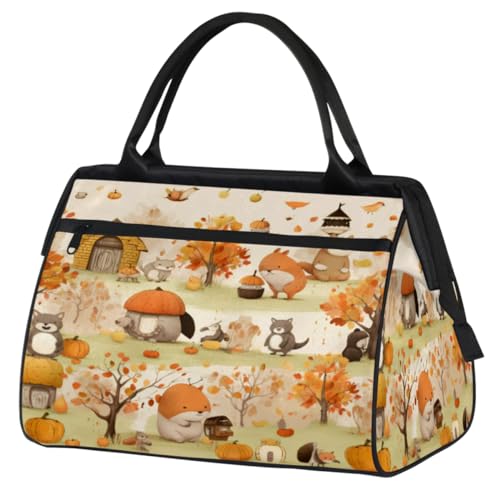 Herbst Tiere Bär Ahornblätter Turnbeutel für Damen Herren, Reise Sport Duffel Bag mit Trolleyhülle, wasserdichte Sport Gym Bag Weekender Übernachtung Tasche Carry On Tote Bag für Reisen Gym Sport, von cfpolar