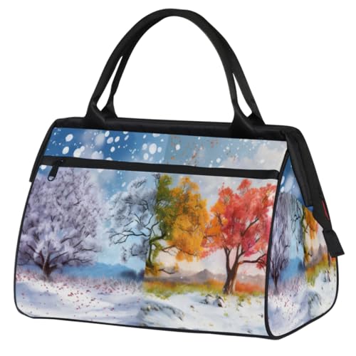 Herbst Winter Bunte Bäume Turnbeutel für Damen Herren, Reise Sport Seesack mit Trolleyhülle, wasserdichte Sport-Turntasche Weekender Übernachtungstasche Tragetasche für Reisen Gym Sport, Herbst Winter von cfpolar