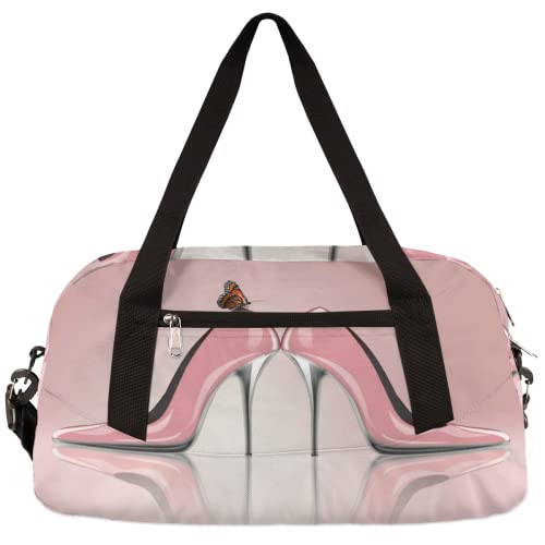 High Heels Schmetterling Kinder Duffle Bag Mädchen Tanztasche Leicht Wasserabweisend Faltbar Sport Gym Bag Weekender Übernachtung Übernachtung Carry On Reisetasche für Jungen Mädchen von cfpolar