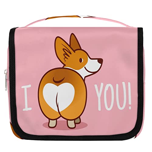 I Love You Corgi Hunde-Kulturbeutel zum Aufhängen, tragbare Make-up-Kosmetiktasche für Frauen mit Aufhängehaken, wasserabweisender Kulturbeutel, Organizer für Toilettenartikel, Dusche, Badezimmer, von cfpolar