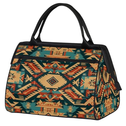 Indianer Ethno Azteken Turnbeutel für Damen Herren, Reise Sport Duffel Bag mit Trolleyhülle, wasserdichte Sport Gym Bag Weekender Übernachtung Tasche Carry On Tote Bag für Reisen Gym Sport, Indianer von cfpolar