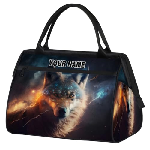 Individuelle Reisetasche für Damen und Herren, personalisierbar, wasserdicht, Sporttasche, Wochenendtasche, Übernachtungstasche, Handgepäcktasche, Weltraum, Feuer, Eiswolf, personalisierbar, Space von cfpolar