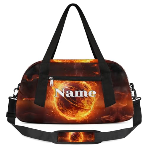 Individuelle Reisetasche für Kinder, personalisierbar, leicht, wasserabweisend, faltbar, Sportball, Turnbeutel, Wochenender, Übernachtung, Handgepäck, Reisetasche für Jungen und Mädchen, Fire Flame von cfpolar