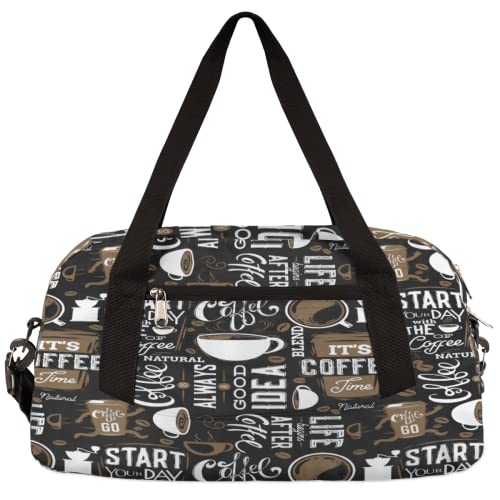 Kaffee-Thema Kinder Duffle Bag Mädchen Tanztasche Leicht Wasserabweisend Faltbar Sport Gym Bag Weekender Übernachtung Übernachtung Handgepäck Reisetasche für Jungen Mädchen von cfpolar