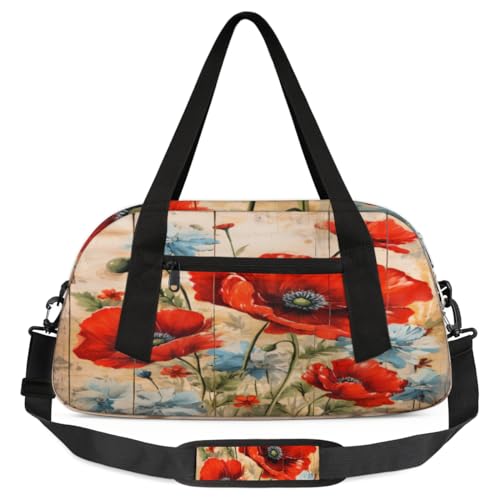 Kinder-Reisetasche mit Mohnblumen-Motiv, leicht, wasserabweisend, faltbar, Sporttasche, Wochenender, Übernachtung, Handgepäcktasche für Schule, Übung, Reisen, Jungen und Mädchen, Mehrfarbig von cfpolar