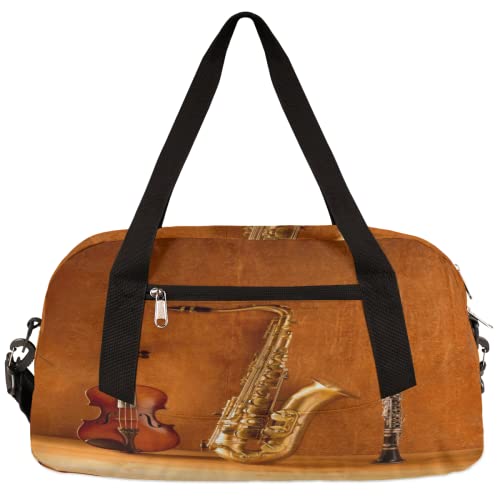 Klassische Saxophon Violine Klarinette Kinder Duffle Bag Mädchen Tanztasche Leicht Wasserabweisend Faltbar Sport Gym Bag Weekender Übernachtung Übernachtung Handgepäck Reisetasche für Jungen Mädchen von cfpolar