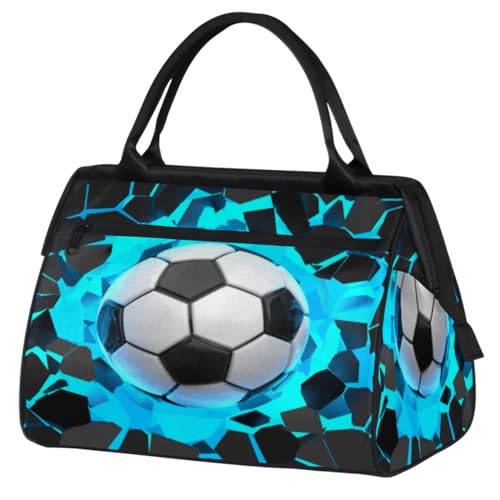 Leichte Wand Fußball Blau Turnbeutel für Damen Herren, Reise Sport Duffel Bag mit Trolleyhülle, wasserdichte Sport Gym Bag Weekender Übernachtung Tasche Carry On Tote Bag für Reisen Gym Sport, von cfpolar