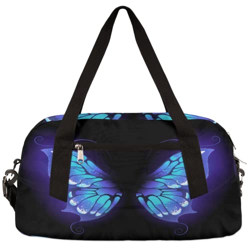 Lila Schmetterling Flügel Kinder Duffle Bag Mädchen Tanztasche Leicht Wasserabweisend Faltbar Sport Gym Bag Weekender Übernachtung Übernachtung Handgepäck Reisetasche für Jungen Mädchen von cfpolar