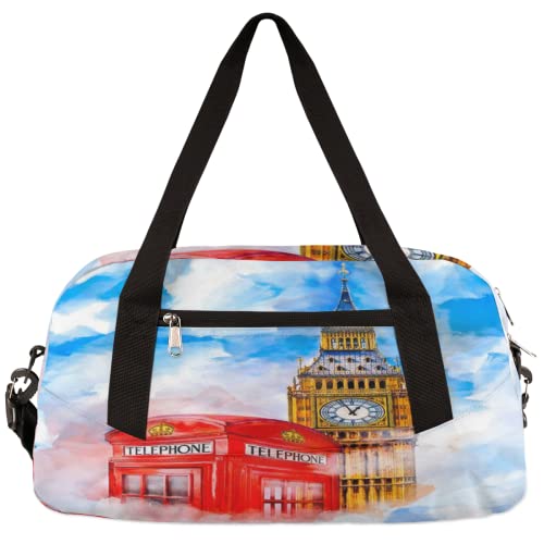 London Big Ben Telefonzelle Kinder Duffle Bag Mädchen Tanztasche Leicht Wasserabweisend Faltbar Sport Gym Bag Weekender Übernachtung Übernachtung Handgepäck Reisetasche für Jungen Mädchen von cfpolar