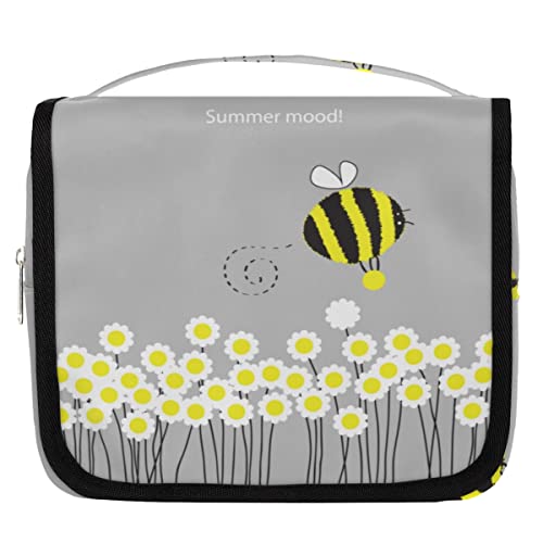 Lovely Bee Daisy hängende Reise-Kulturbeutel, tragbare Make-up-Kosmetiktasche für Frauen mit Haken zum Aufhängen, wasserabweisendes Kulturset, Organizer für Toilettenartikel, Dusche, Badezimmer, von cfpolar