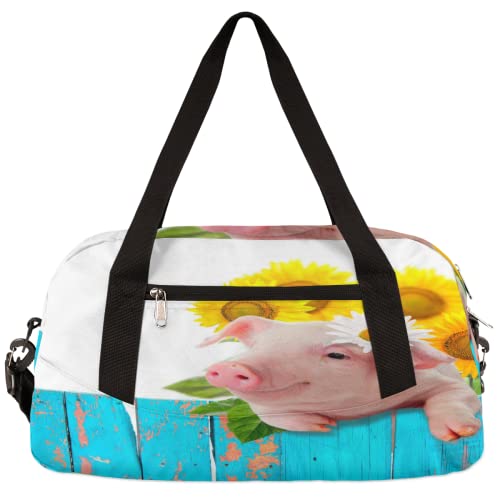 Lustige Schwein Sonnenblume Gänseblümchen Kinder Duffle Bag Mädchen Tanztasche Leicht Wasserabweisend Faltbar Sport Gym Bag Weekender Übernachtung Übernachtung Handgepäck Reisetasche für Jungen von cfpolar