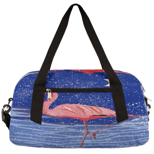 Malerei Flamingo Mond Kinder Duffle Bag Mädchen Tanztasche Leicht Wasserabweisend Faltbar Sport Gym Bag Weekender Übernachtung Übernachtung Handgepäck Reisetasche für Jungen Mädchen von cfpolar