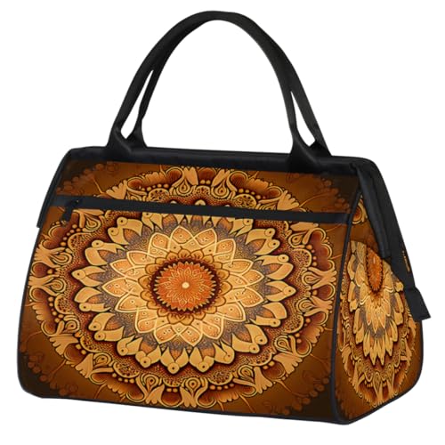 Mandala Flower Floral Gym Bag for Women Men, Travel Sports Duffel Bag with Trolley Sleeve, Waterproof Sports Gym Bag Weekender Overnight Bag Carry On Tote Bag for Travel Gym Sport, Mandala Blume von cfpolar