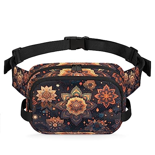 Mandala Flower Space Bauchtasche für Männer und Frauen, modische Crossbody-Gürteltaschen, quadratische Hüfttasche mit verstellbarem Riemen für Reisen, Wandern, Workout, Radfahren, Laufen von cfpolar