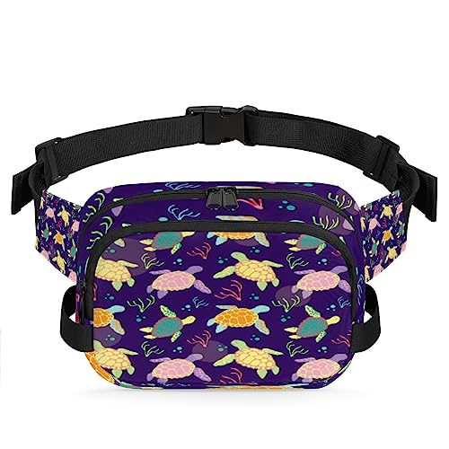 Marine Life niedliche Schildkröten Bauchtasche für Männer und Frauen, modische Crossbody-Gürteltaschen, quadratische Hüfttasche mit verstellbarem Gurt für Reisen, Wandern, Workout, Radfahren, Laufen von cfpolar