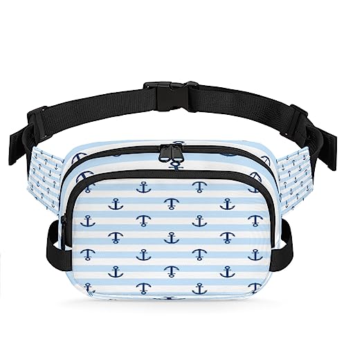 Marineblau gestreifte Anker Bauchtasche für Herren und Damen, modische Crossbody-Gürteltaschen, quadratische Hüfttasche mit verstellbarem Riemen für Reisen, Wandern, Workout, Radfahren, Laufen von cfpolar