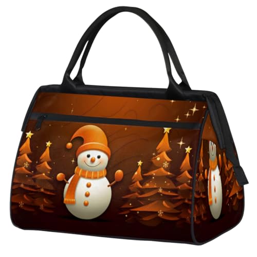 Merry Christmas Tree Schneemann Turnbeutel für Damen Herren, Reise Sport Duffel Bag mit Trolleyhülle, wasserdichte Sport Gym Bag Weekender Übernachtung Tasche Carry On Tote Bag für Reisen Gym Sport, von cfpolar