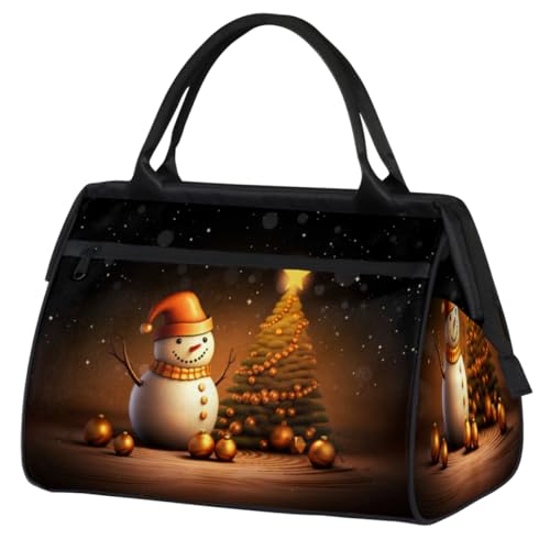 Merry Christmas Tree Snowman Ballons Turnbeutel für Damen Herren, Reise Sport Duffel Bag mit Trolleyhülle, wasserdichte Sport Gym Bag Weekender Übernachtung Tasche Carry On Tote Bag für Reisen Gym von cfpolar