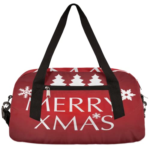 Merry Xmas Weihnachtsbaum Kinder Duffle Bag Mädchen Tanztasche Leicht Wasserabweisend Faltbar Sport Gym Bag Weekender Übernachtung Übernachtung Handgepäck Reisetasche für Jungen Mädchen von cfpolar