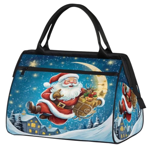 Moon Christmas Santa Claus Gym Bag for Women Men, Travel Sports Duffel Bag with Trolley Sleeve, Waterproof Sports Gym Bag Weekender Overnight Bag Carry On Tote Bag for Travel Gym Sport, Mond von cfpolar