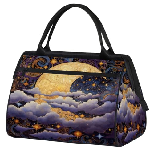 Moon Clouds Pattern Gym Bag for Women Men, Travel Sports Duffel Bag with Trolley Sleeve, Waterproof Sports Gym Bag Weekender Overnight Bag Carry On Tote Bag for Travel Gym Sport, Mond Wolken Muster, von cfpolar