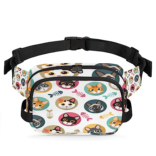 Niedliche Katzen Fischgräten-Bauchtasche für Männer und Frauen, modische Crossbody-Gürteltaschen, quadratische Hüfttasche mit verstellbarem Riemen für Reisen, Wandern, Workout, Radfahren, Laufen von cfpolar