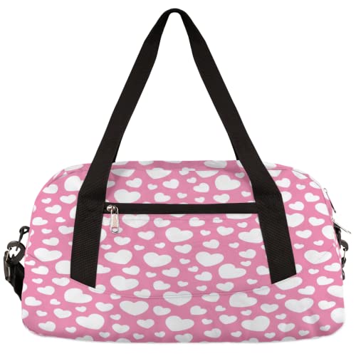 Niedliche Liebe Herz Rosa Muster Kinder Duffle Bag Mädchen Tanztasche Leicht Wasserabweisend Faltbar Sport Gym Bag Weekender Übernachtung Übernachtung Handgepäck Reisetasche für Jungen Mädchen von cfpolar