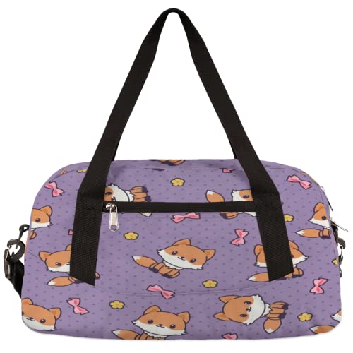 Niedliche Tier Fuchs Schleife Kinder Duffle Bag Mädchen Tanztasche Leicht Wasserabweisend Faltbar Sport Gym Bag Weekender Übernachtung Übernachtung Carry On Reisetasche für Jungen Mädchen von cfpolar