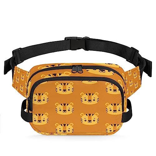 Niedliche Tiere Tiger Gesicht Bauchtasche für Männer Frauen, wasserdichte Reise Quadratische Hüfttasche Pack, Crossbody Brust Gürtel Bum Sling Schultertasche Geldbörse für Reisen Wandern Radfahren von cfpolar