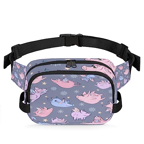 Niedliche Tiere Winged Pig Fanny Pack für Männer Frauen, wasserdichte Reise Quadratische Hüfttasche Pack, Crossbody Brustgurt Bauchschlinge Schultertasche Geldbörse für Reisen Wandern Radfahren von cfpolar