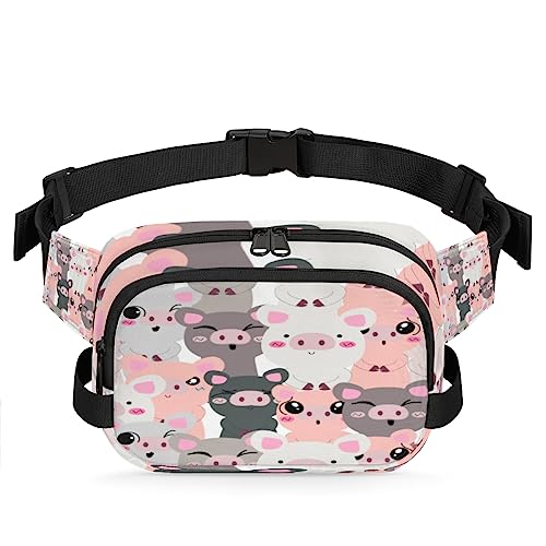 Niedliche Tiere schwarz rosa Schwein Bauchtasche für Männer Frauen, wasserdichte Reise quadratische Hüfttasche Pack, Crossbody Brustgurt Bauchschlinge Schultertasche Geldbörse für Reisen Wandern von cfpolar