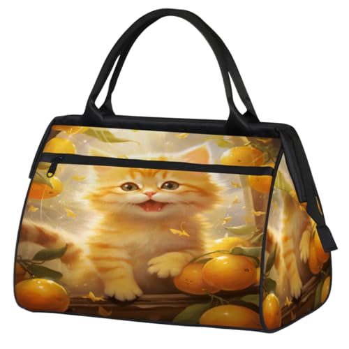 Niedliche Tierkatze Zitrone Turnbeutel für Damen Herren, Reise Sport Duffel Bag mit Trolleyhülle, wasserdichte Sport Gym Bag Weekender Übernachtung Tasche Carry On Tote Bag für Reisen Gym Sport, Süße von cfpolar