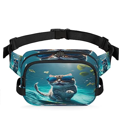 Niedliche coole Katzenbrille Underwate Bauchtasche für Männer und Frauen, wasserdichte Reise, quadratische Hüfttasche, Umhängetasche, Brustgürtel, Bauchschlinge, Schultertasche, Geldbörse für Wandern, von cfpolar