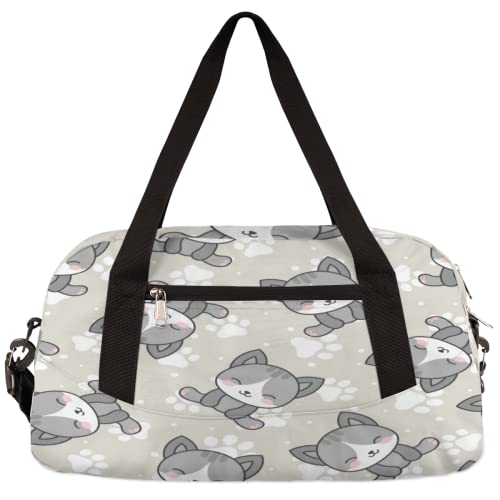 Niedliche graue Katzenpfoten Kinder Duffle Bag Mädchen Tanztasche Leicht Wasserabweisend Faltbar Sport Gym Bag Weekender Übernachtung Übernachtung Handgepäck Reisetasche für Jungen Mädchen von cfpolar