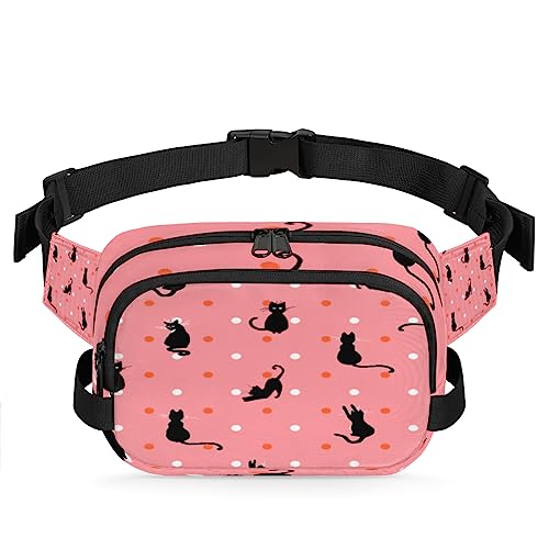 Niedliche schwarze Katze weiße rote Punkte Bauchtasche für Männer Frauen, wasserdichte Reise quadratische Hüfttasche Pack, Crossbody Brustgurt Bauchschlinge Schultertasche Geldbörse für Reisen Wandern von cfpolar